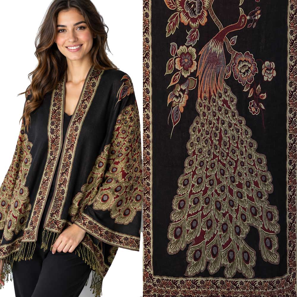 3692 - Peacock Design Woven Shawls