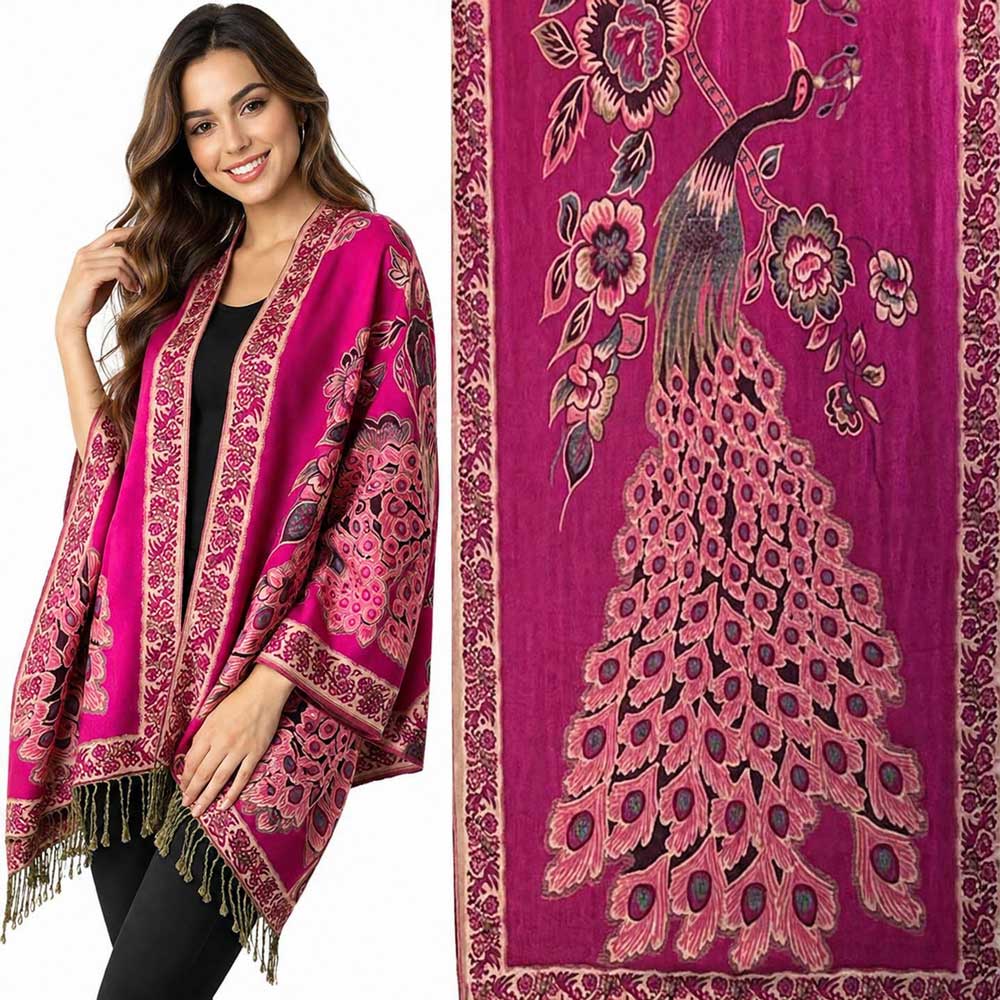 3692 - Peacock Design Woven Shawls