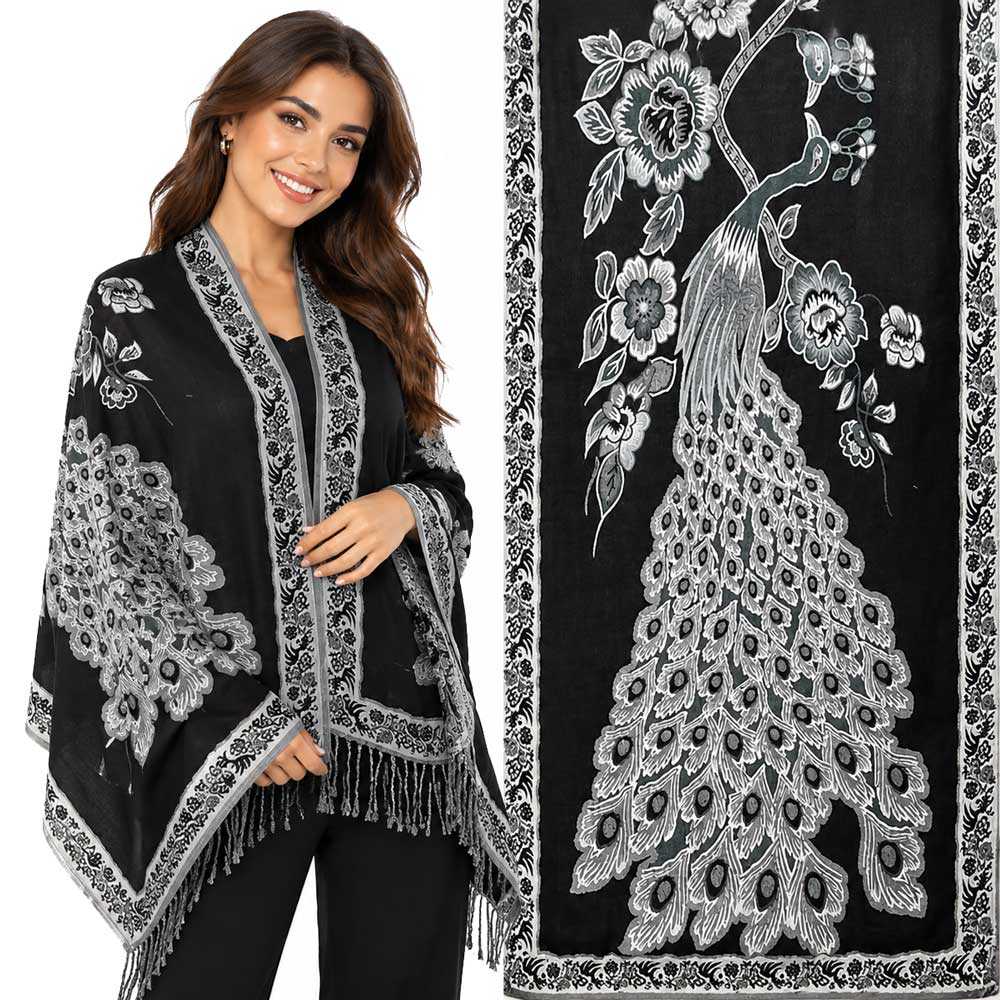 3692 - Peacock Design Woven Shawls
