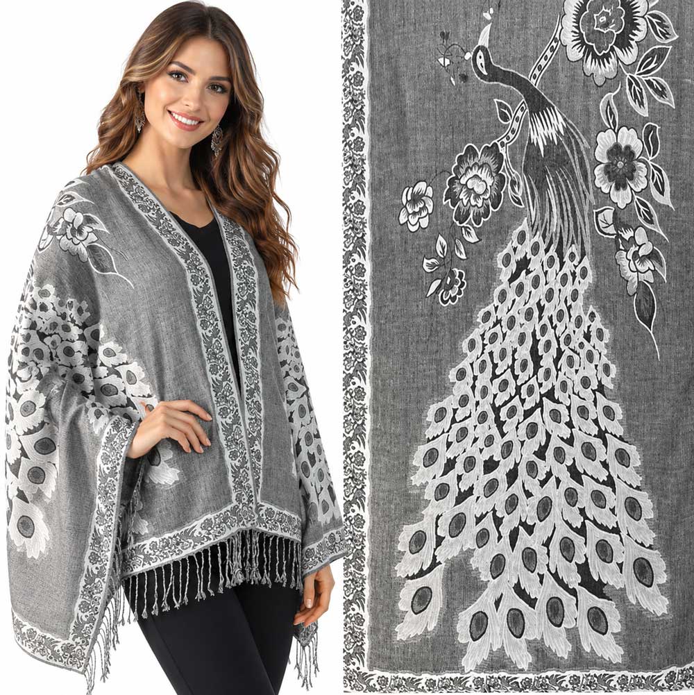 3692 - Peacock Design Woven Shawls