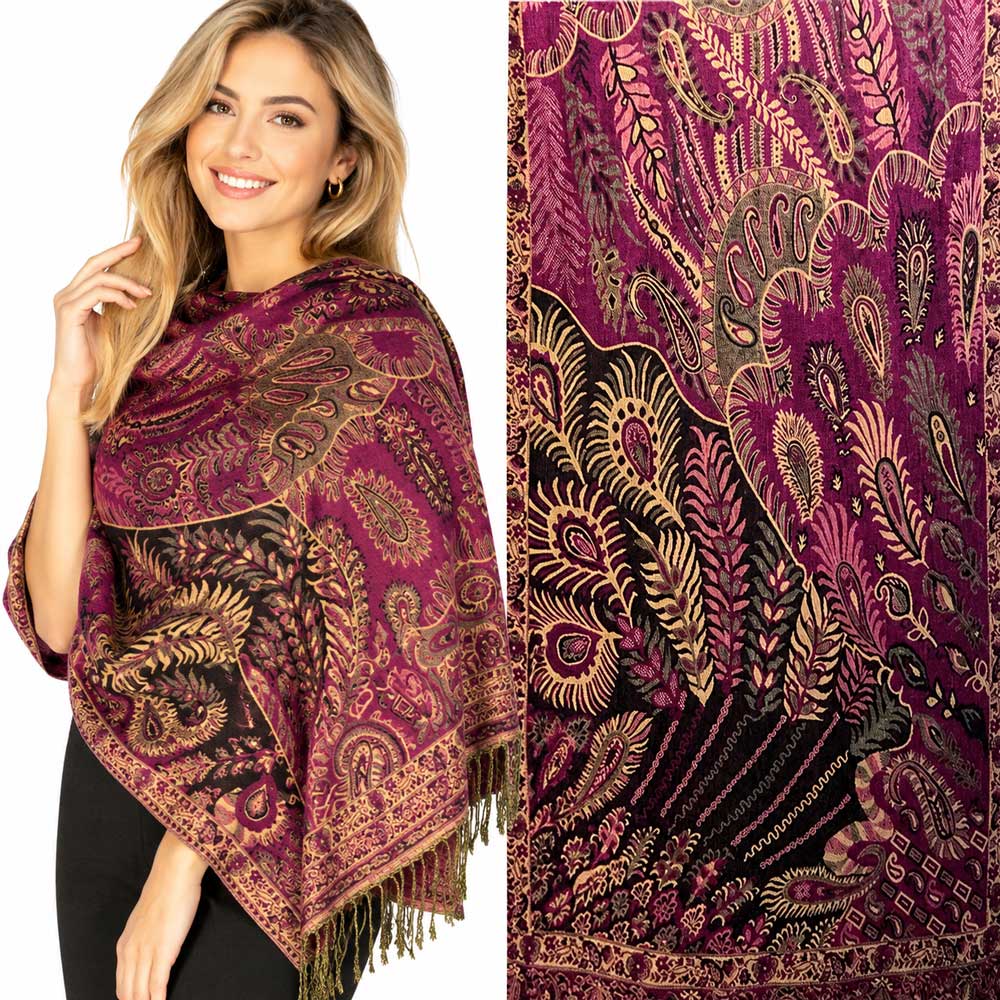 3694 - Feathers Print Woven Shawls