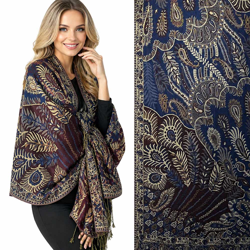 3694 - Feathers Print Woven Shawls