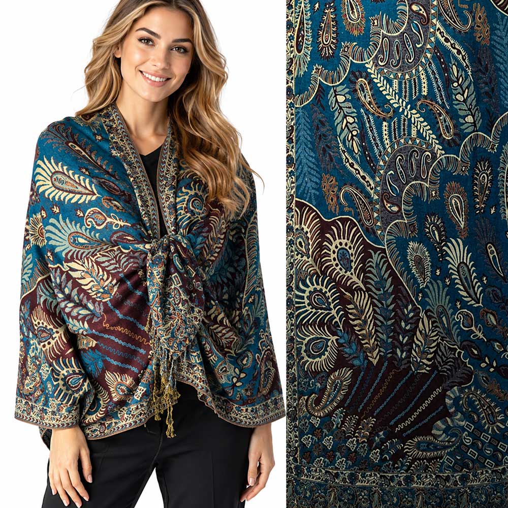 3694 - Feathers Print Woven Shawls