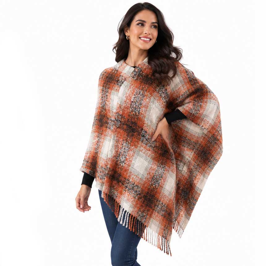Country Style Plaid Woven Ponchos 