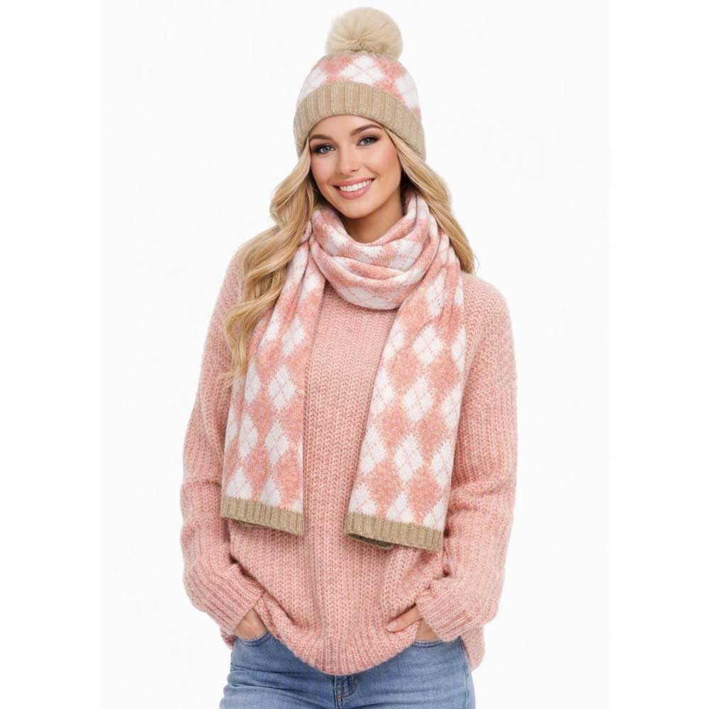 4044 - Argyle Cashmere Feel Hat and Scarf Sets