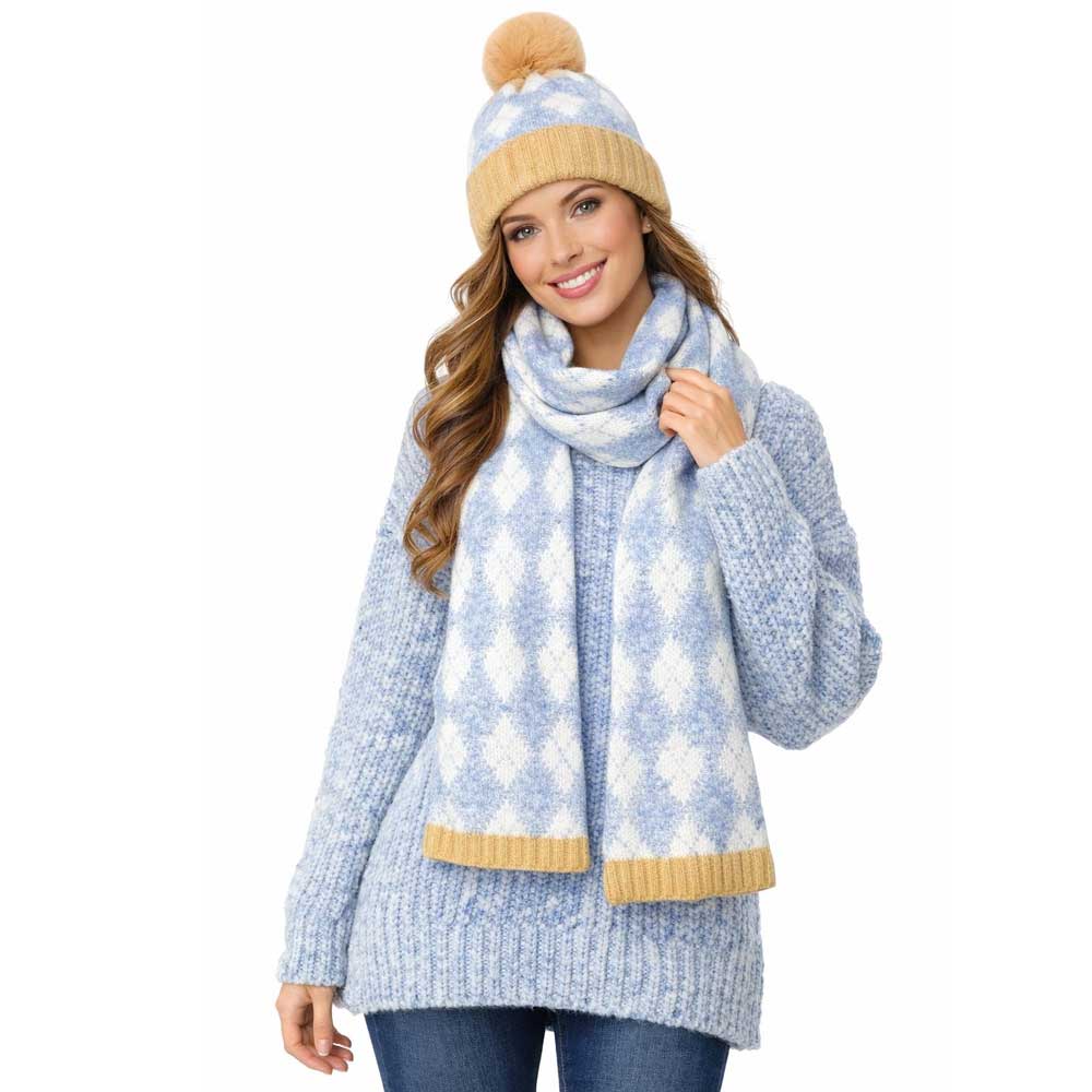 4044 - Argyle Cashmere Feel Hat and Scarf Sets