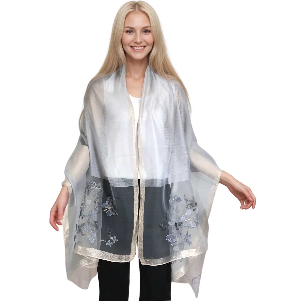 3931 - Sheer Embroidered Evening Wraps