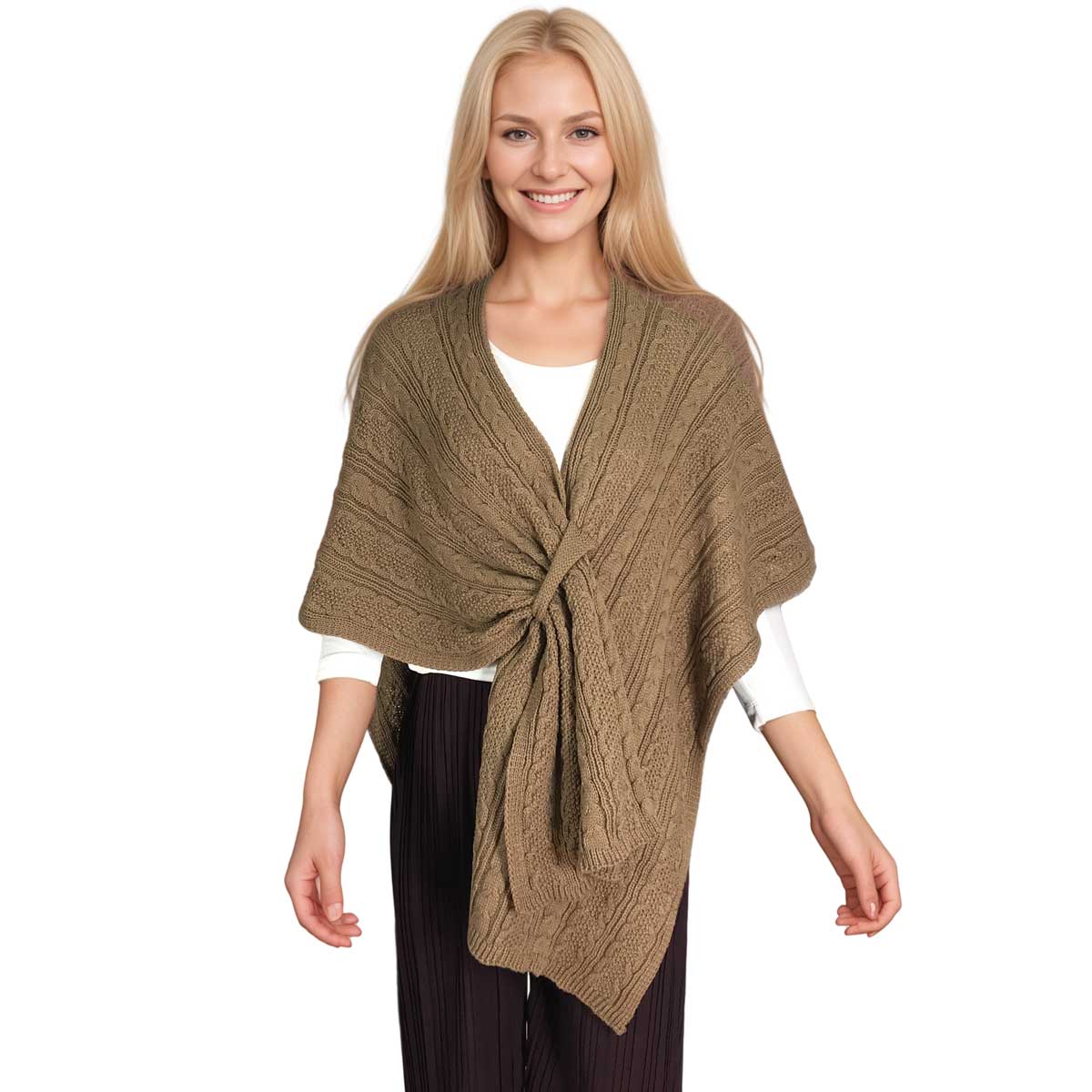 3939/T - Cable Knit Ruana with Loop