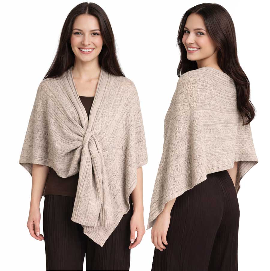 3939/T - Cable Knit Ruana with Loop