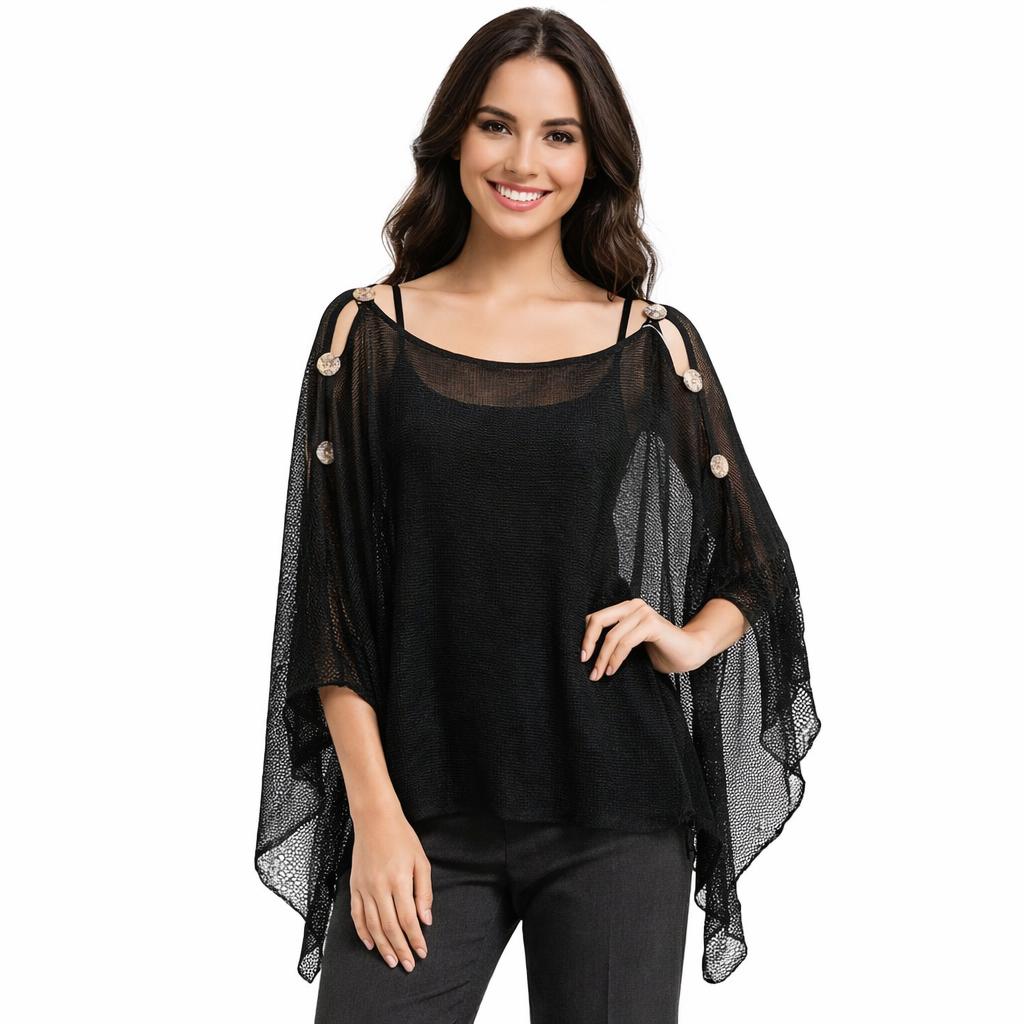 3970 - Mesh Knit Six Button Poncho