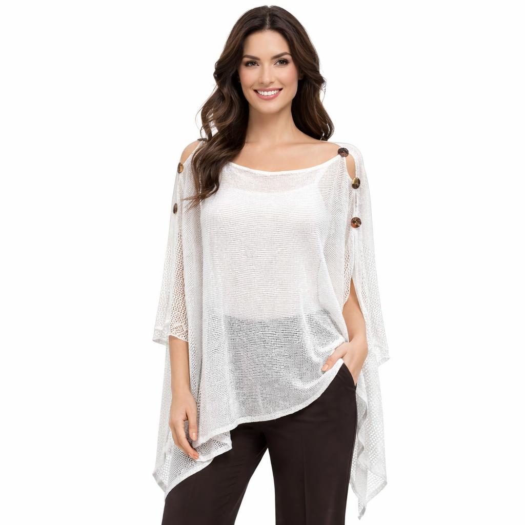 3970 - Mesh Knit Six Button Poncho