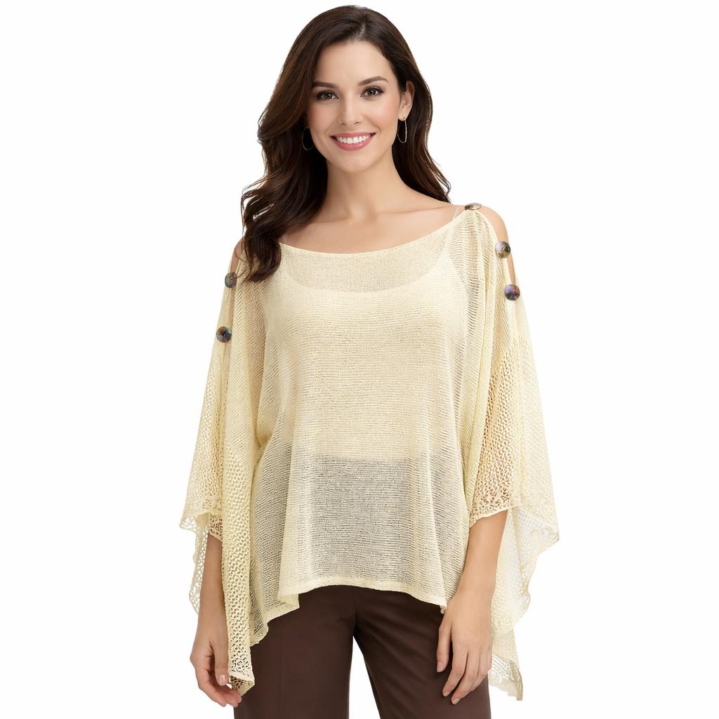 3970 - Mesh Knit Six Button Poncho
