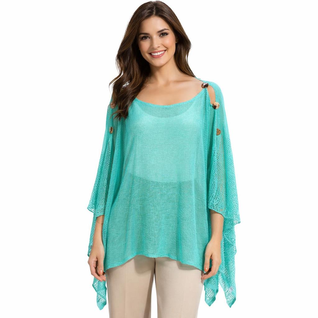 3970 - Mesh Knit Six Button Poncho
