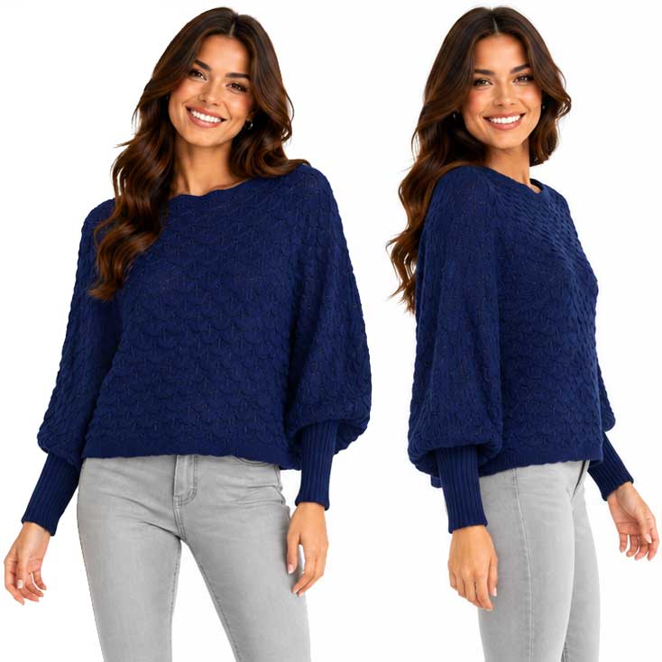 3984 - Cropped Sweater Poncho with Sleeves