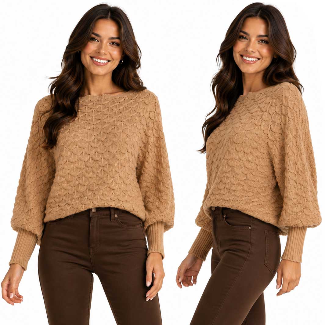 3984 - Cropped Sweater Poncho with Sleeves