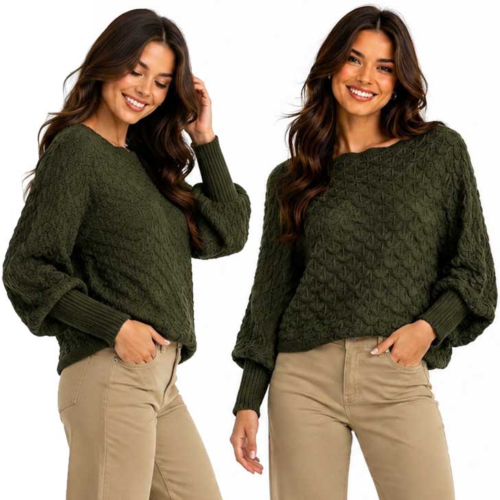 3984 - Cropped Sweater Poncho with Sleeves
