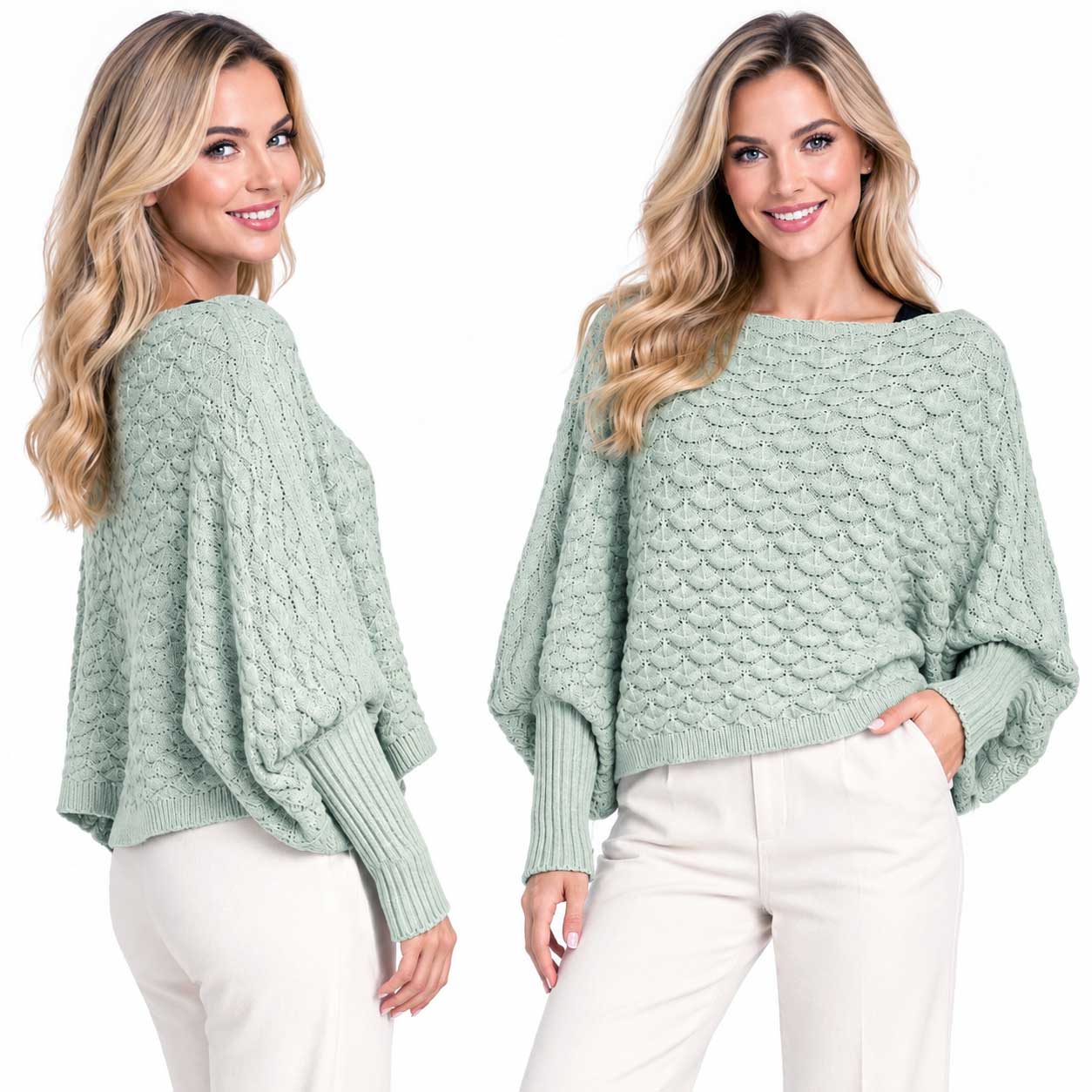 3984 - Cropped Sweater Poncho with Sleeves