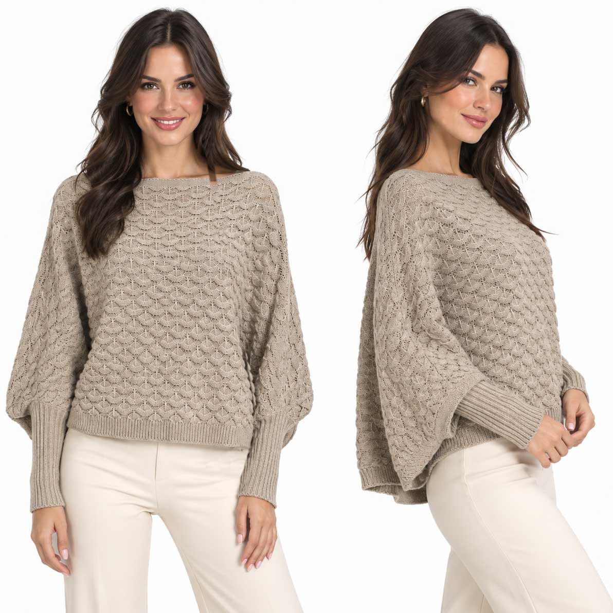 3984 - Cropped Sweater Poncho with Sleeves