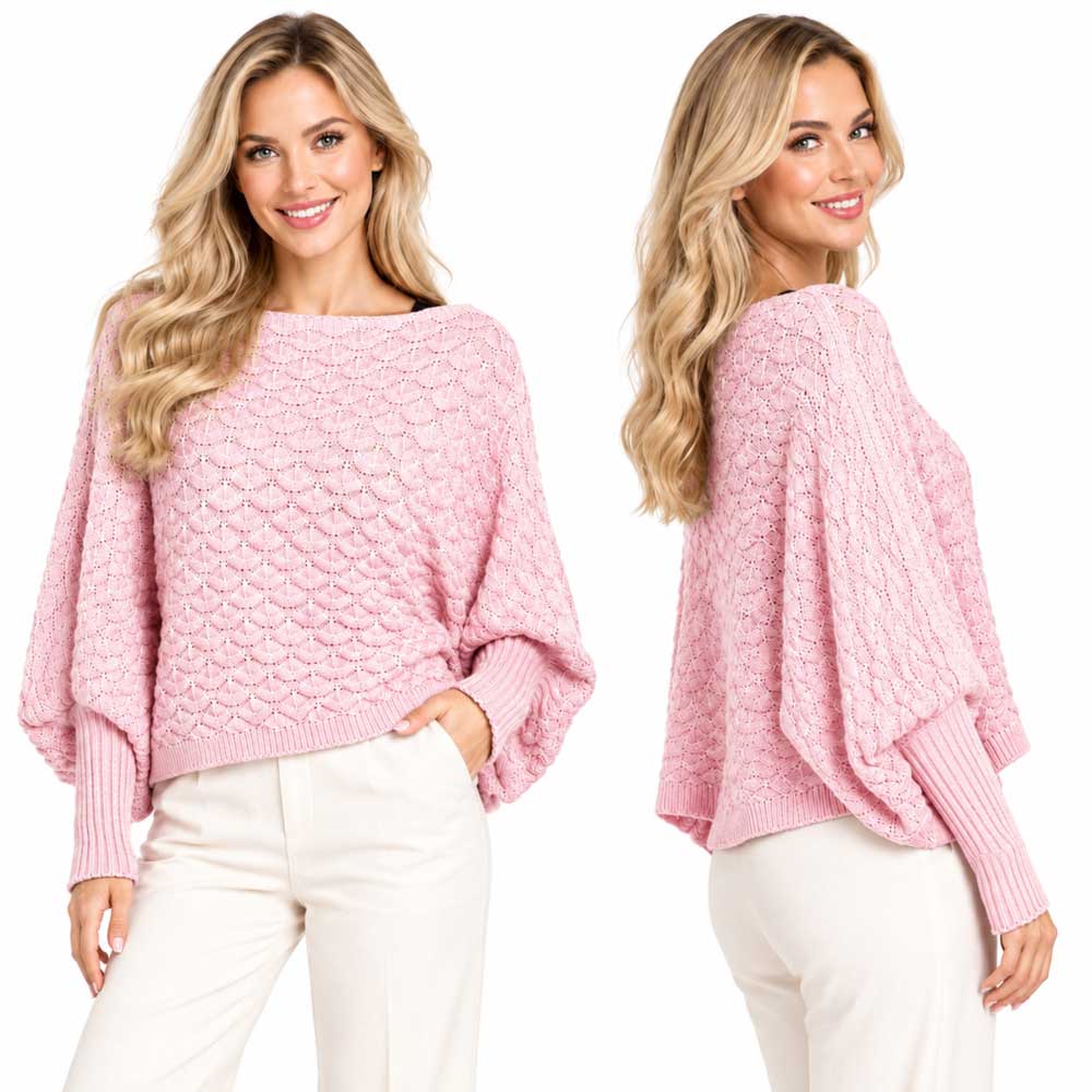 3984 - Cropped Sweater Poncho with Sleeves