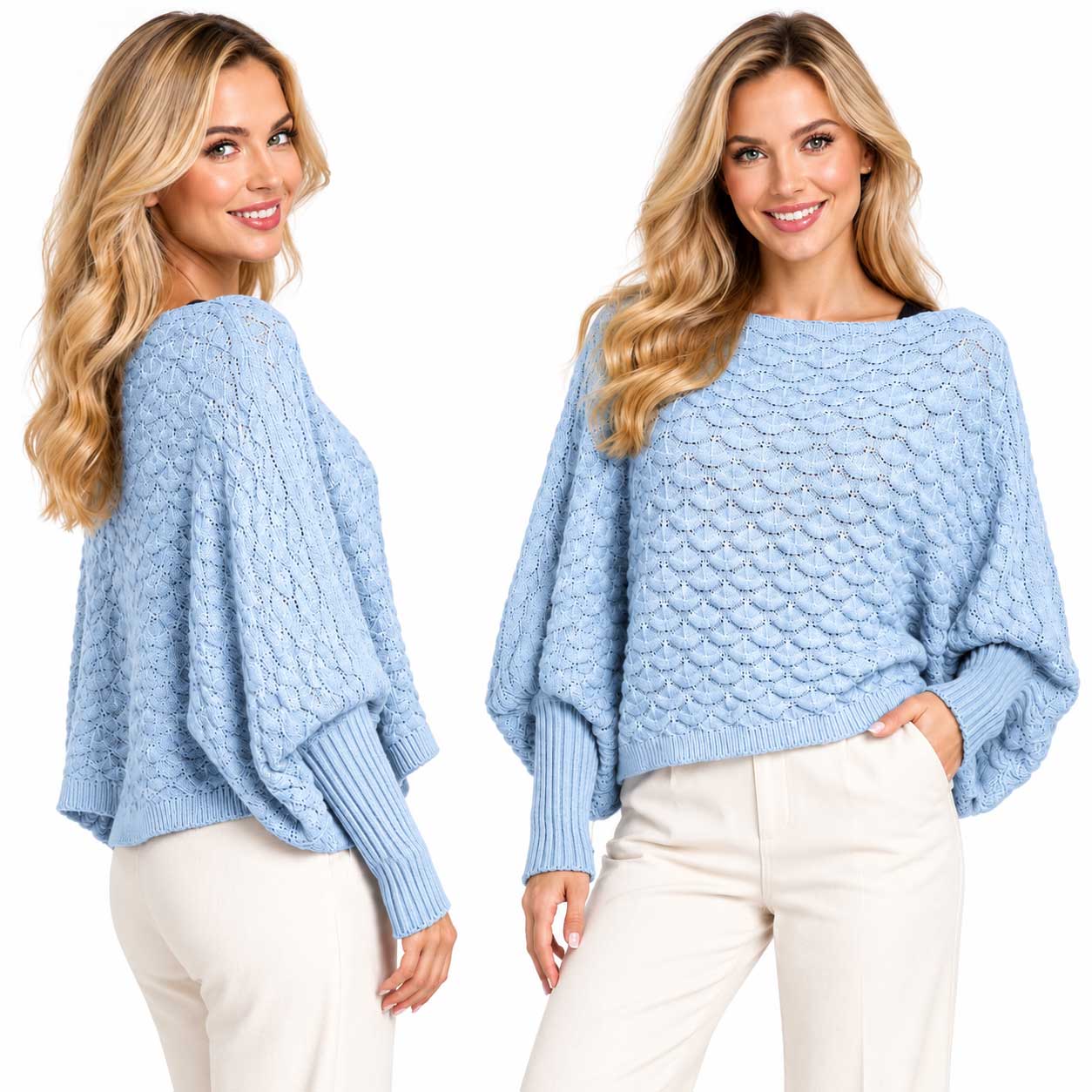 3984 - Cropped Sweater Poncho with Sleeves