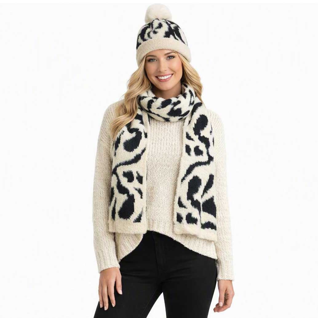 4046 - Animal Print Scarf and Hat Set