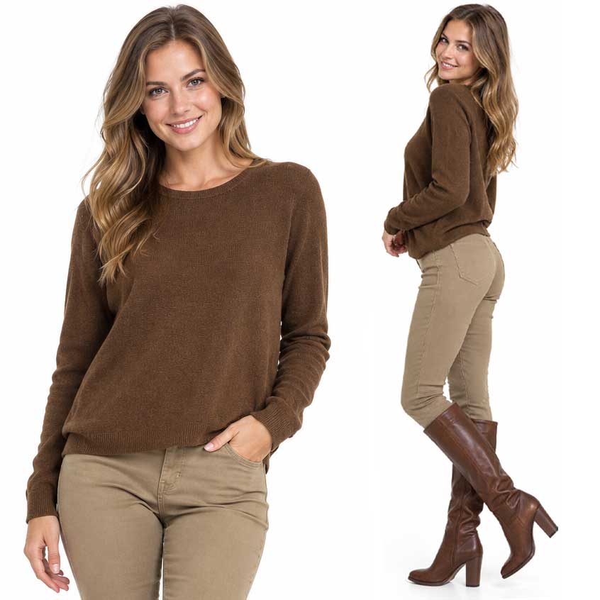 2786 - Round Neck Wool Blend Sweaters