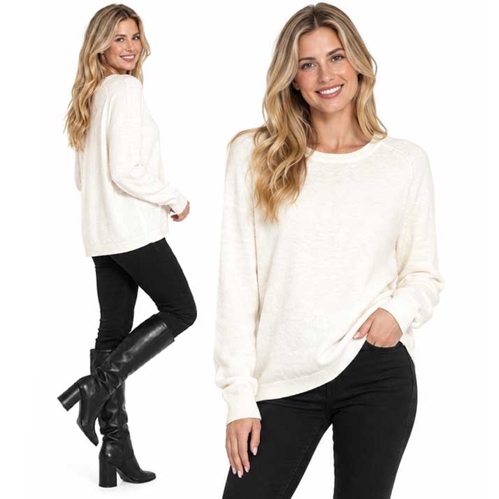 2786 - Round Neck Wool Blend Sweaters