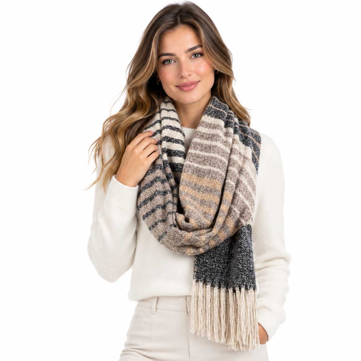 4371 - Color Block and Striped Winter Scarves