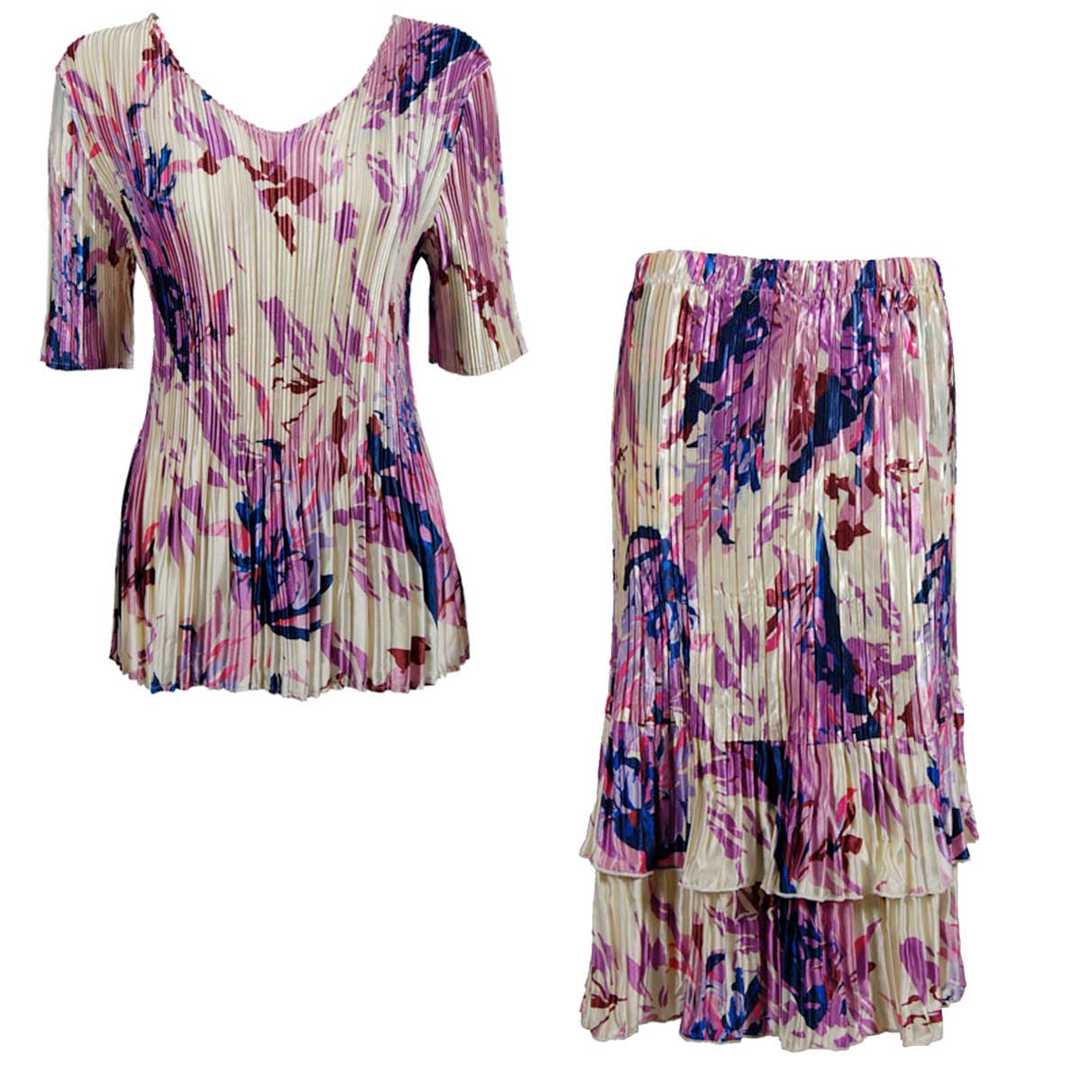 748  - Matching Satin Mini Pleat Skirt and Top Set