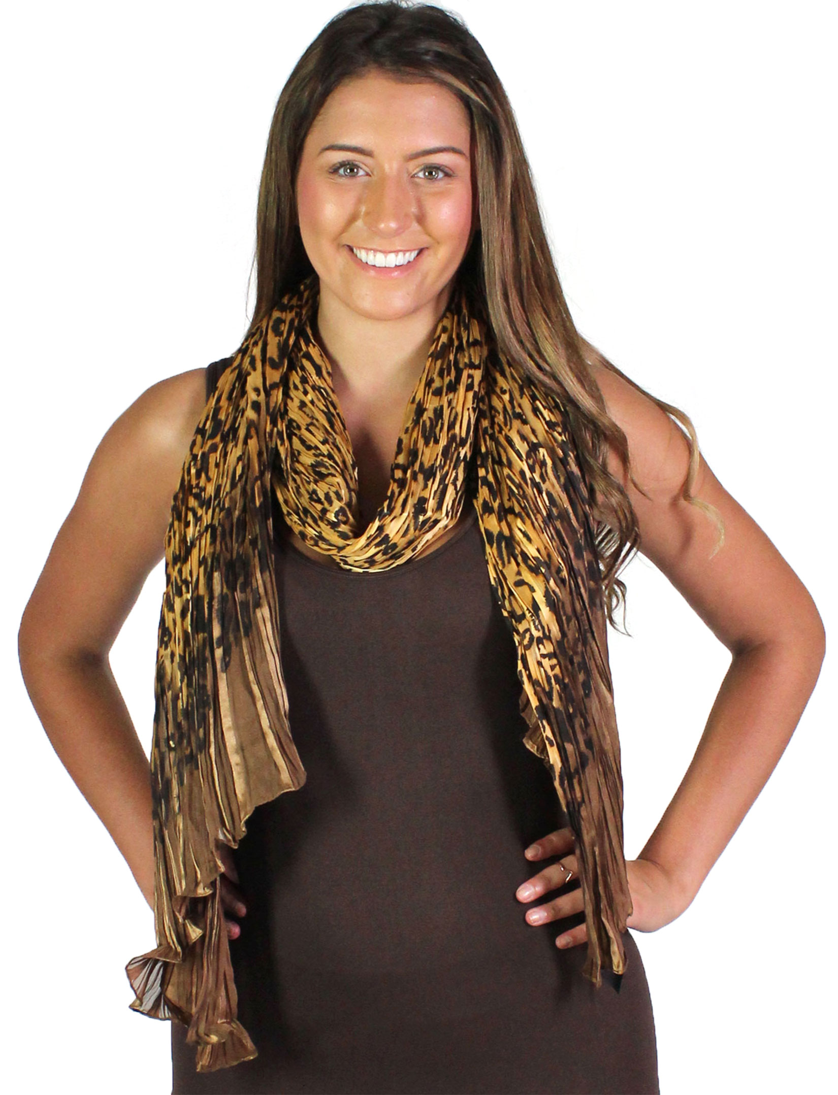 1003 - Pleated Leopard Oblong Scarves