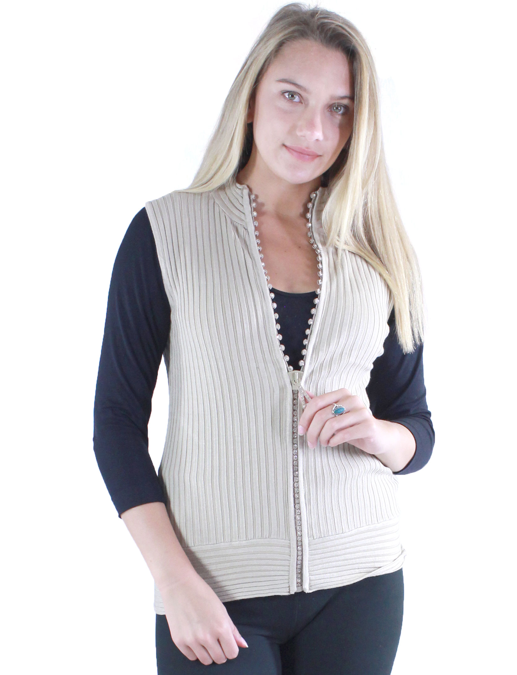 1595 - Diamond Crystal Zipper Sweater Vest