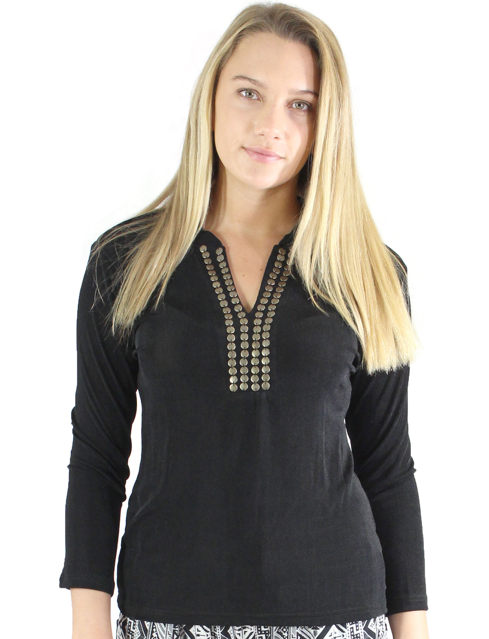 wholesale 1753 - Slinky Travel Top with Brass Buttons