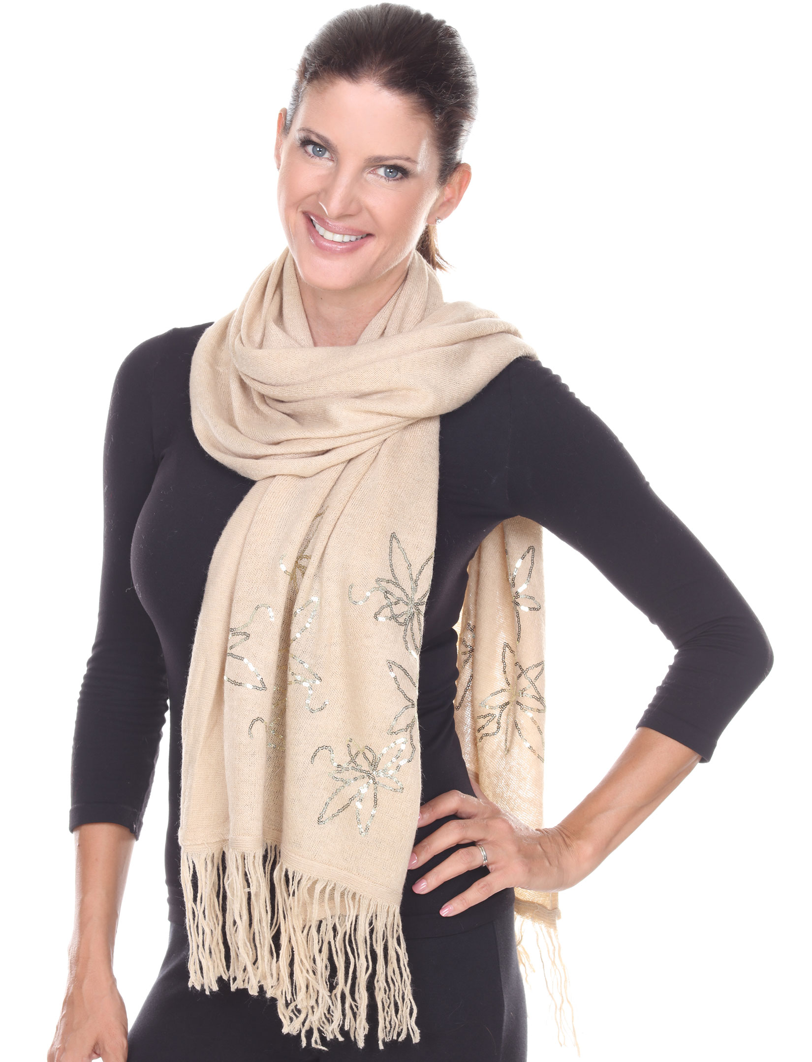 2409 - Sequined Cashmere Feel Scarves