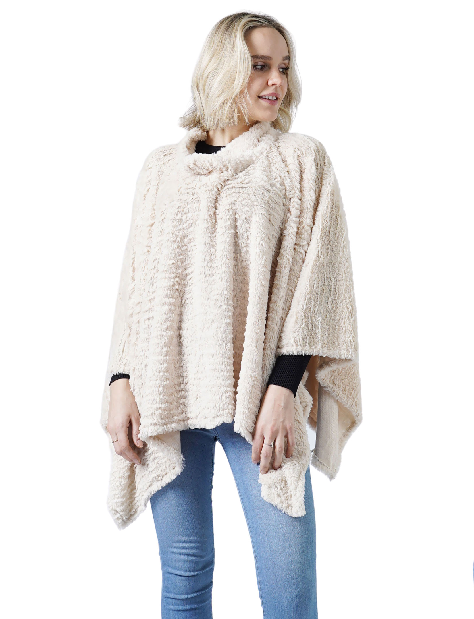 wholesale 8660 - Rippled Faux Fur Poncho