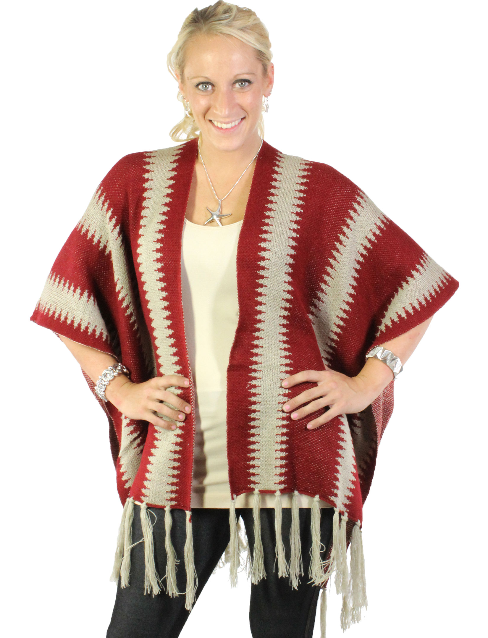 wholesale Ruana Capes - Two Tone Knit w/ Tassel 8644