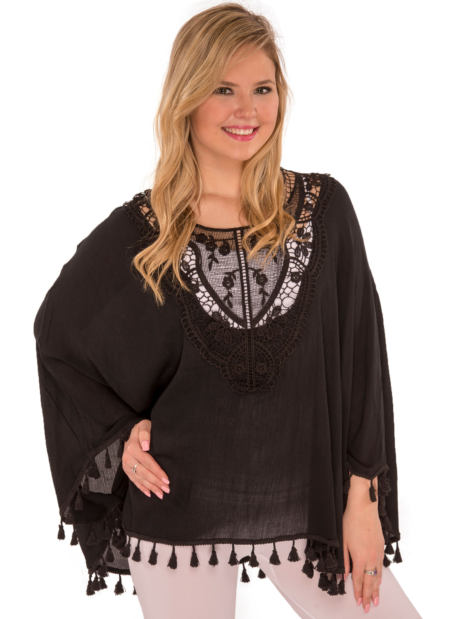 wholesale 8031 - Embroidered Poncho w/ Tassels