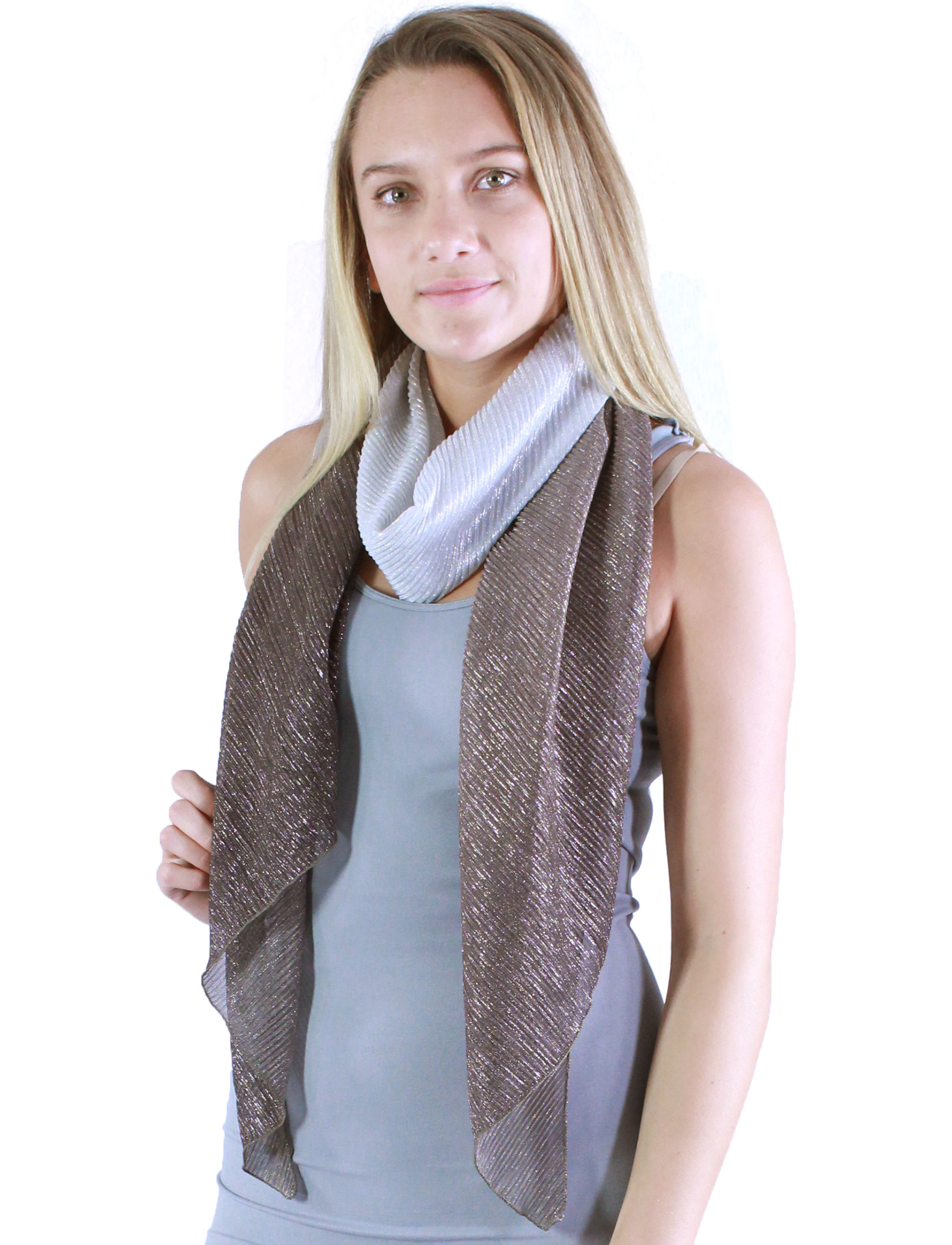 8092 - Metallic Ombre Pleated Scarves