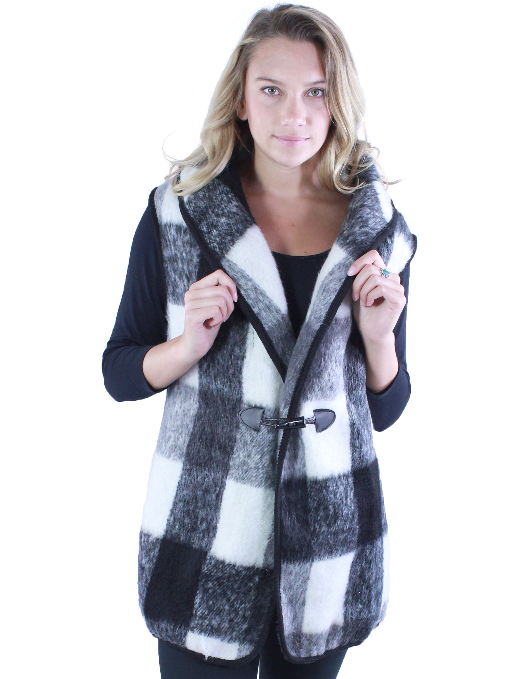 wholesale 9046 - Brushed Check Toggle Button Vests