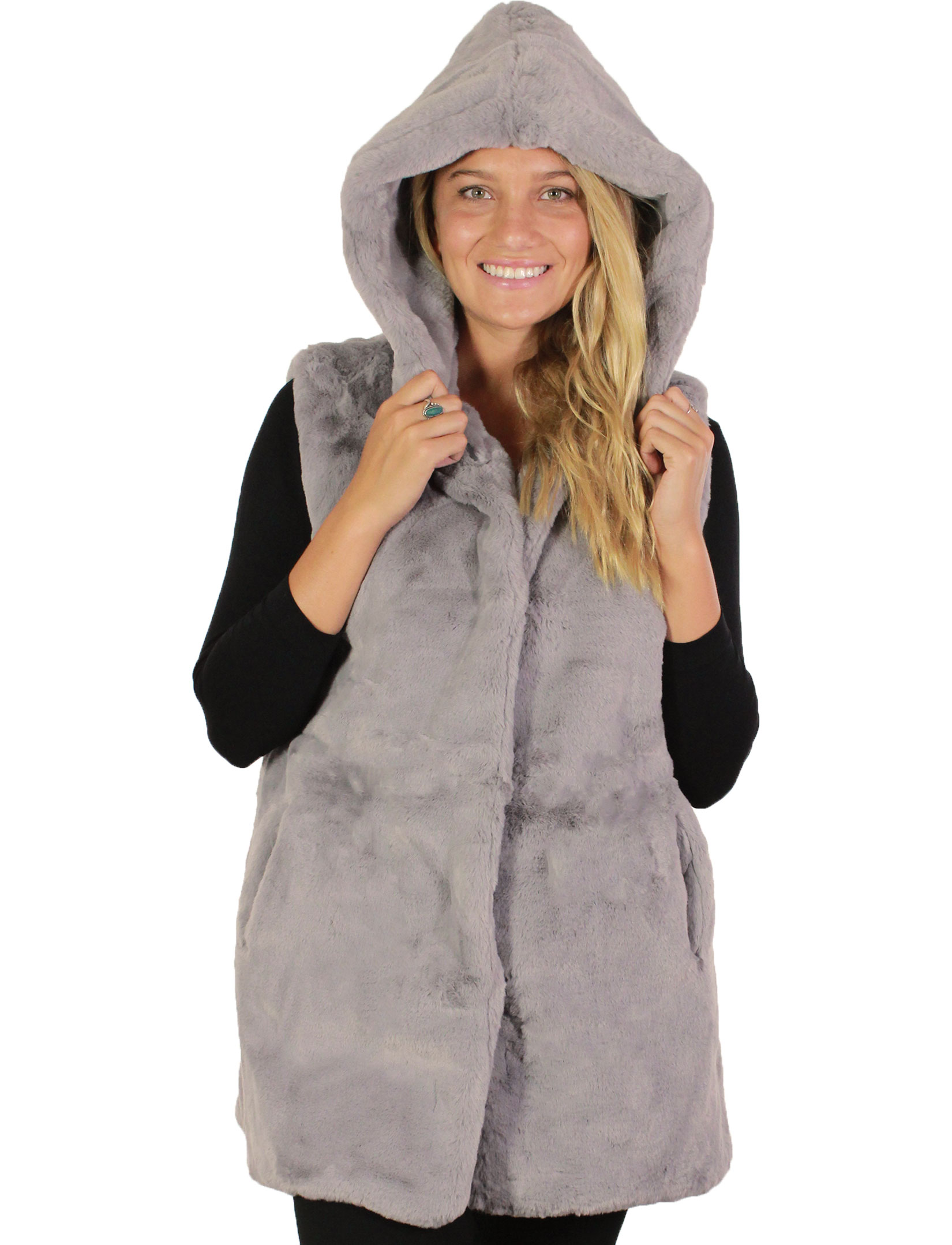 wholesale 8482 - Hooded Faux Mink Vests