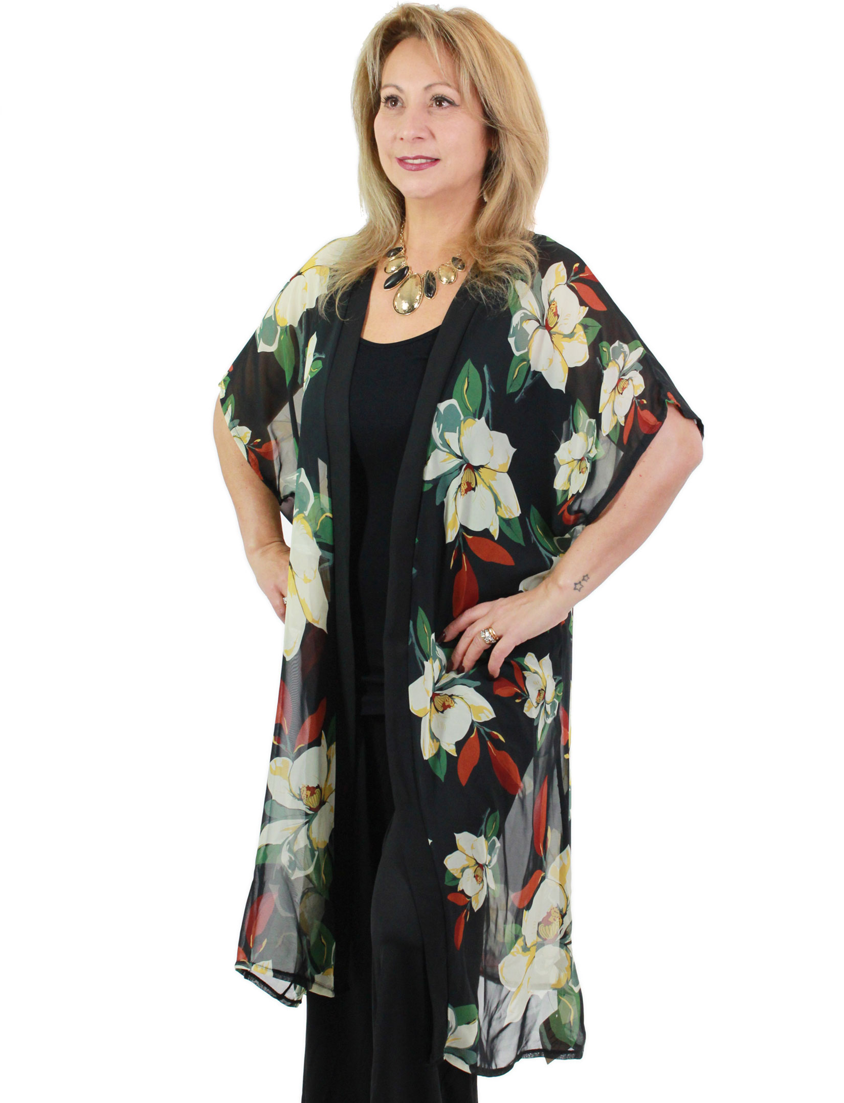 wholesale 9265 - Flower Print Chiffon Kimono