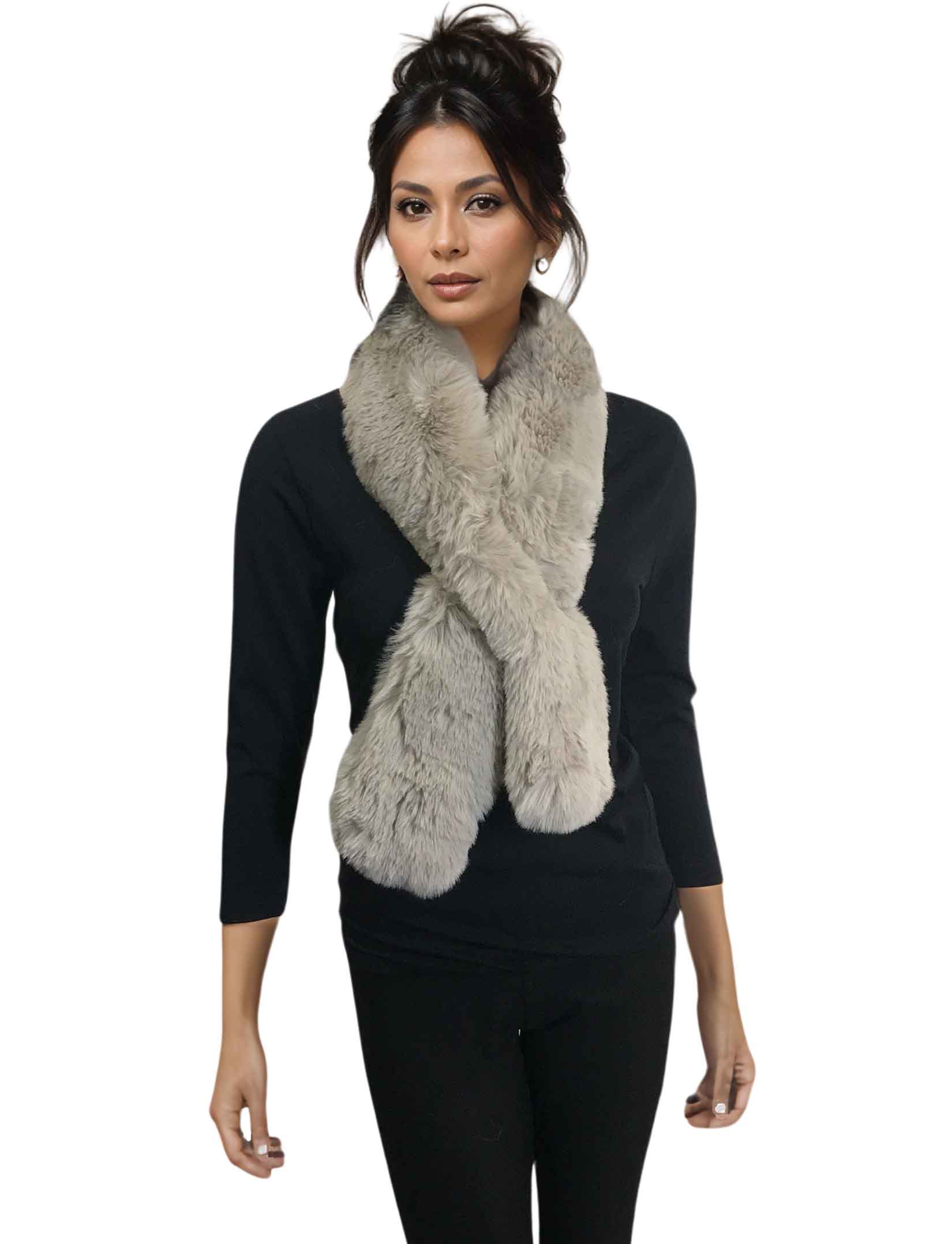 WholesaleLC01 - Faux Rabbit Pull Through Scarves