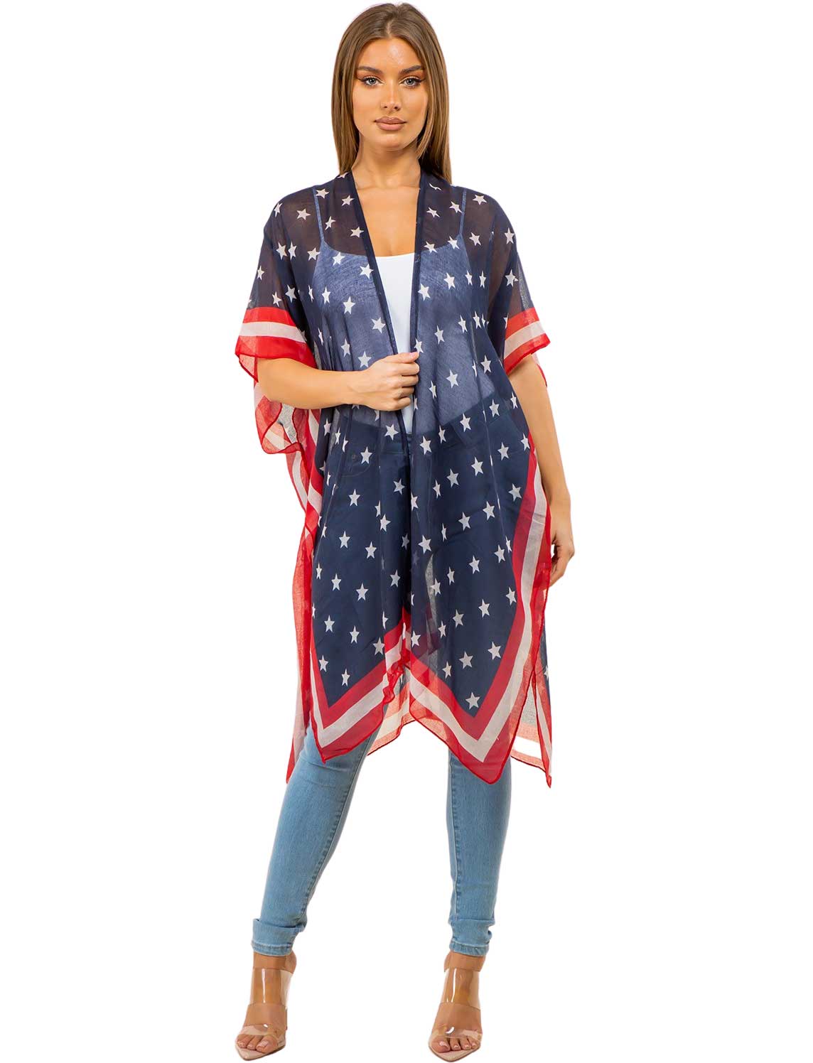 Wholesale3212 - American Flag Kimono Vests