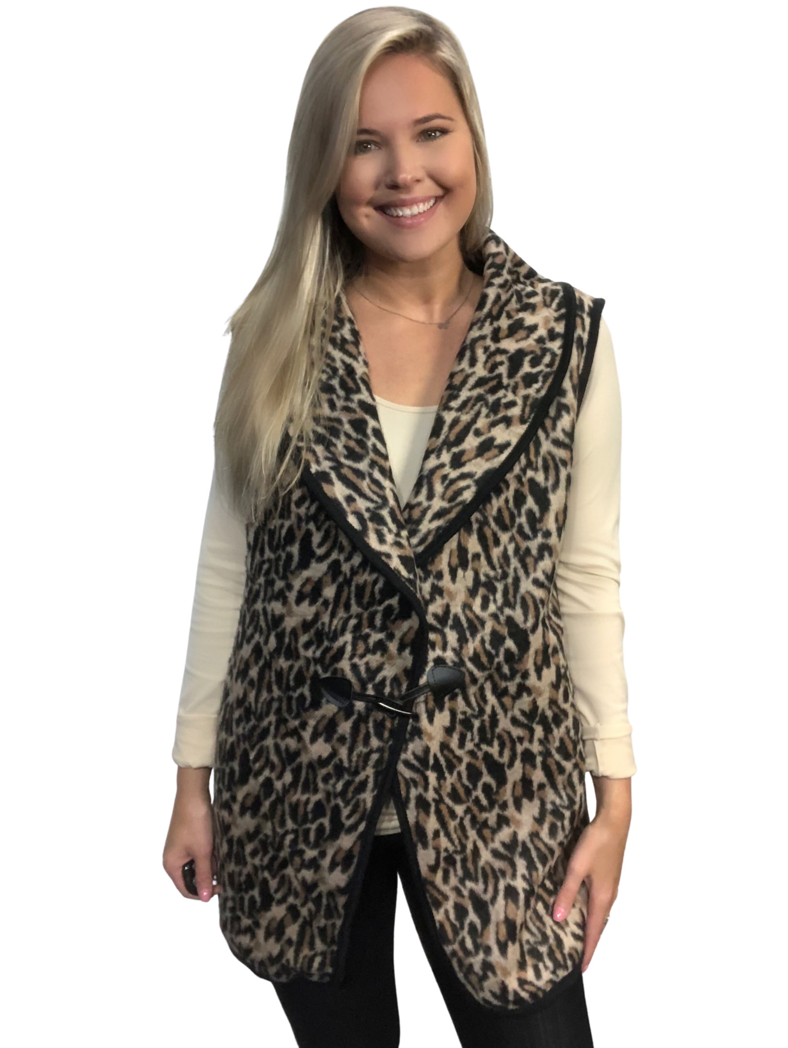 wholesale 9415 - Leopard Print Vest with Toggle Clasp 