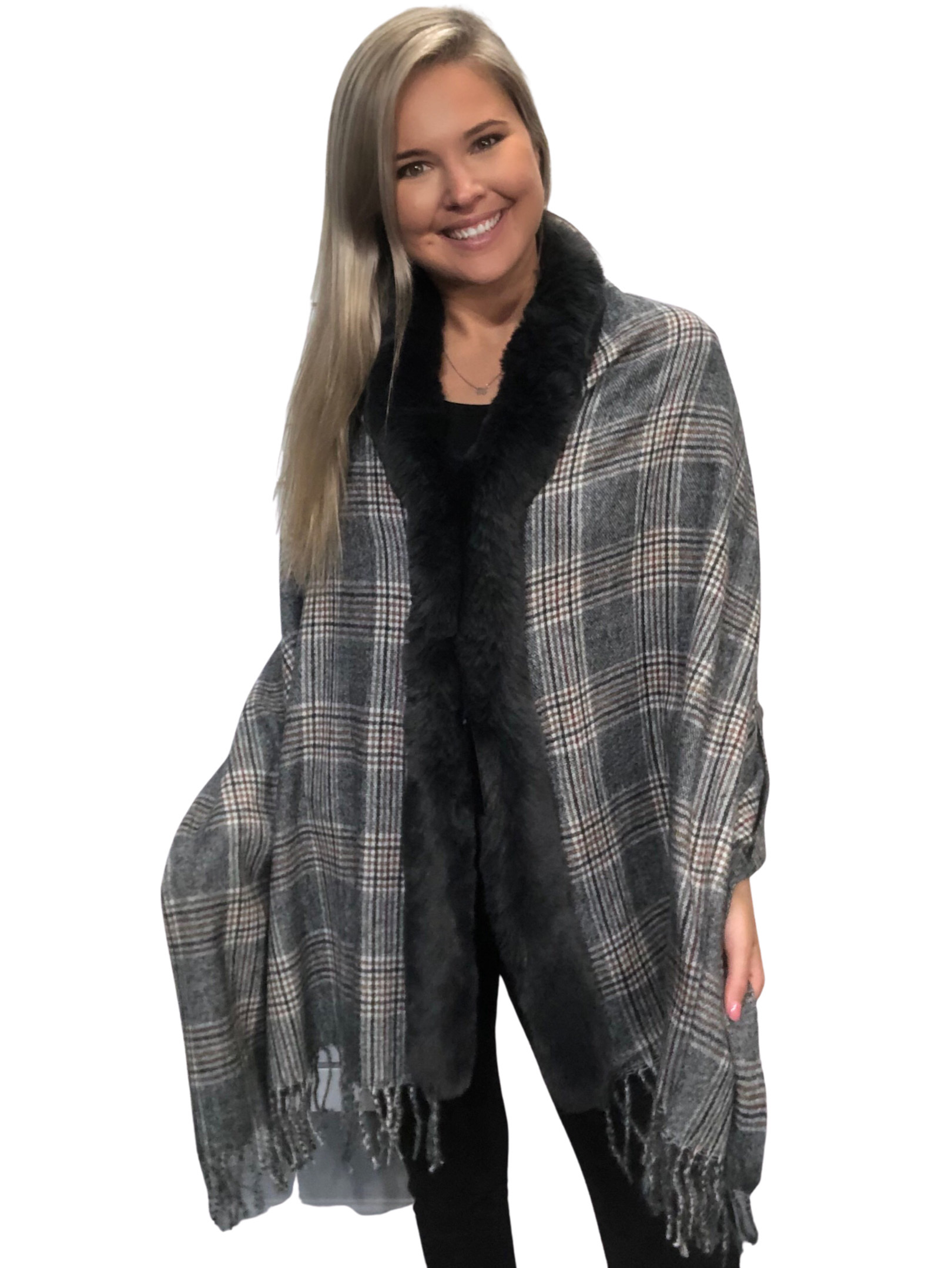 LC1R - Faux Rabbit Trim Shawls