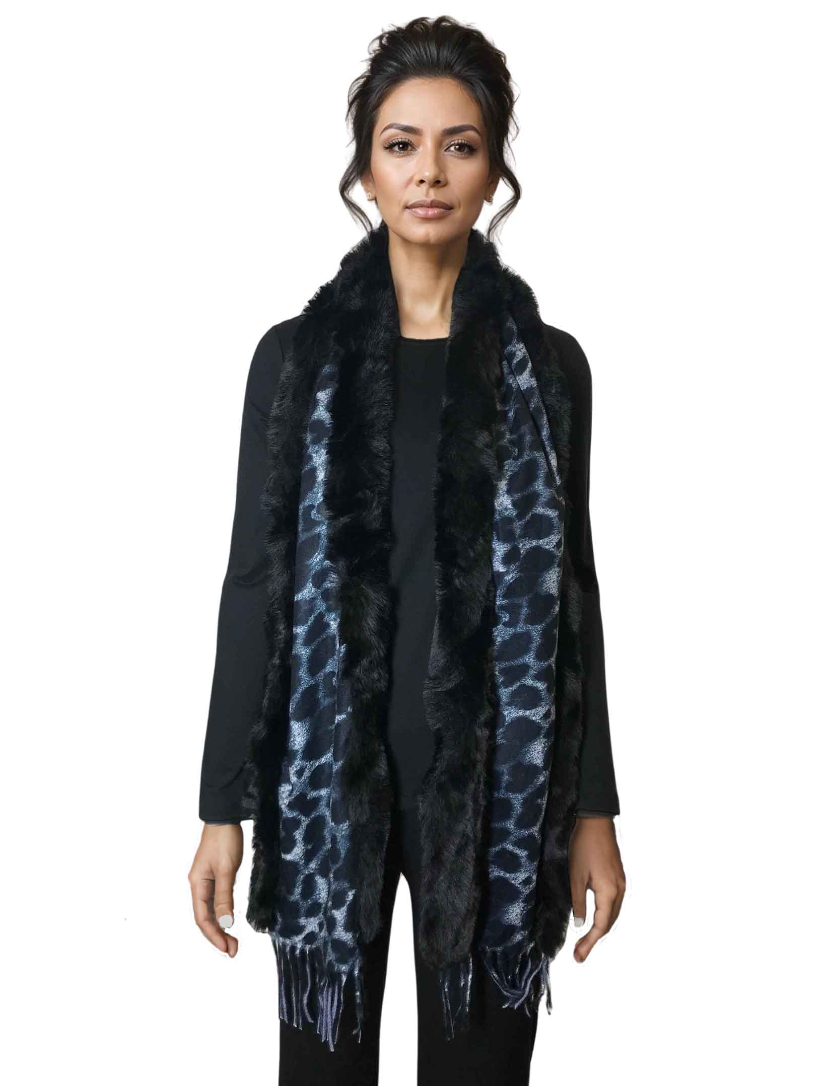 wholesale 3554 - Fur Trimmed  Scarves