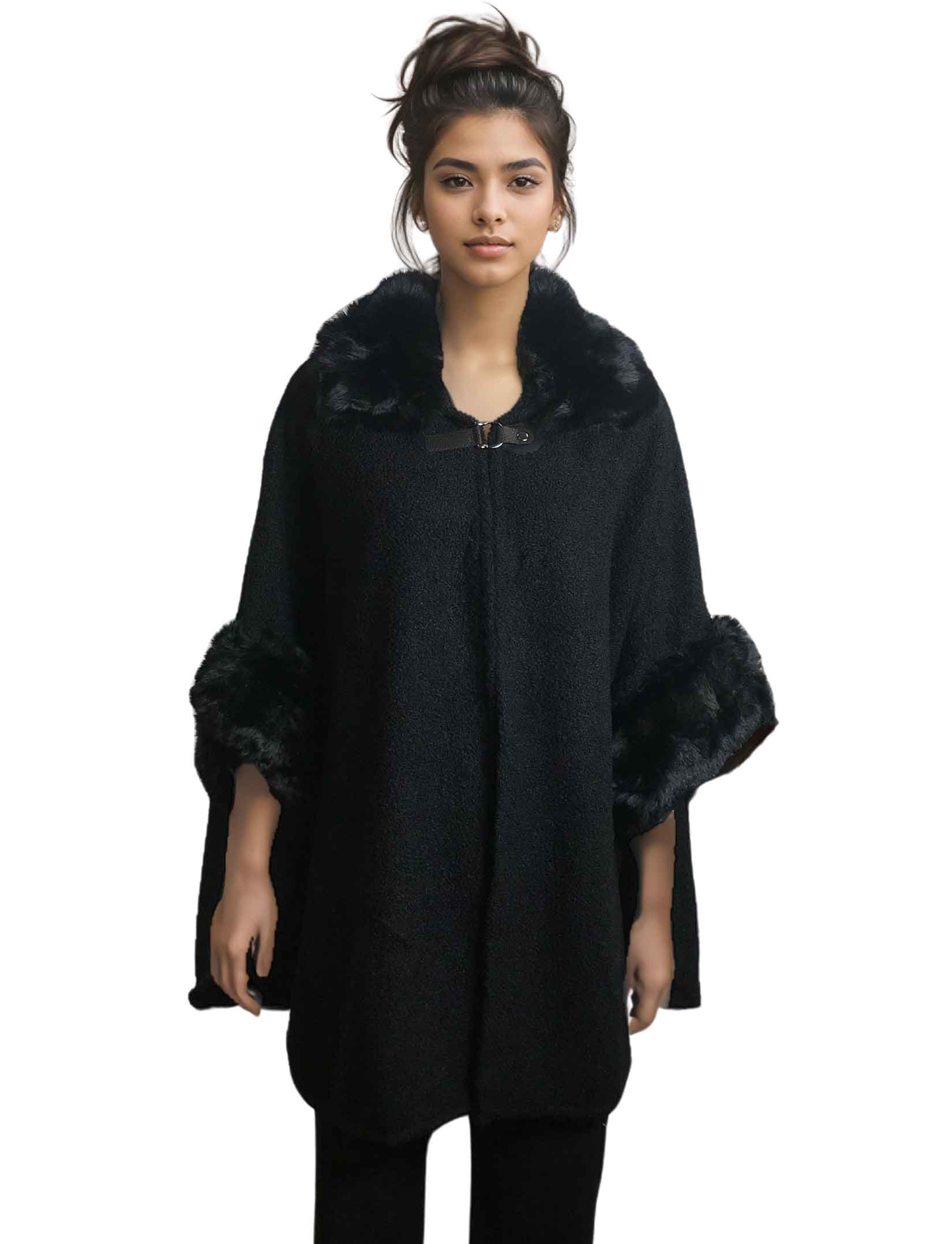 wholesale LC20 - Wooly Fur Trimmed Cape
