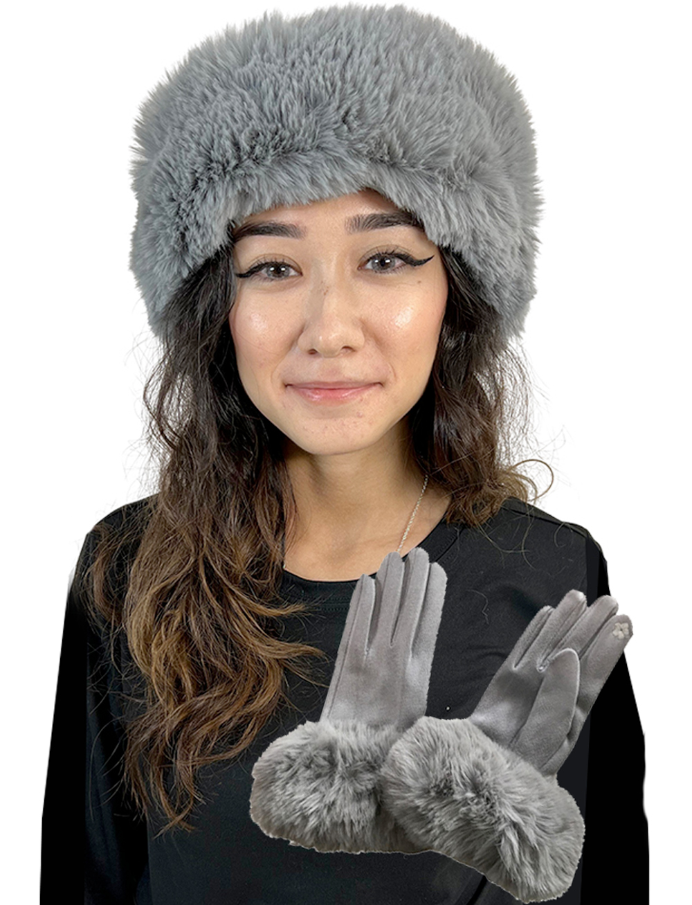 wholesale 3750 - Fur Headbands with Fur Trim Matching Gloves