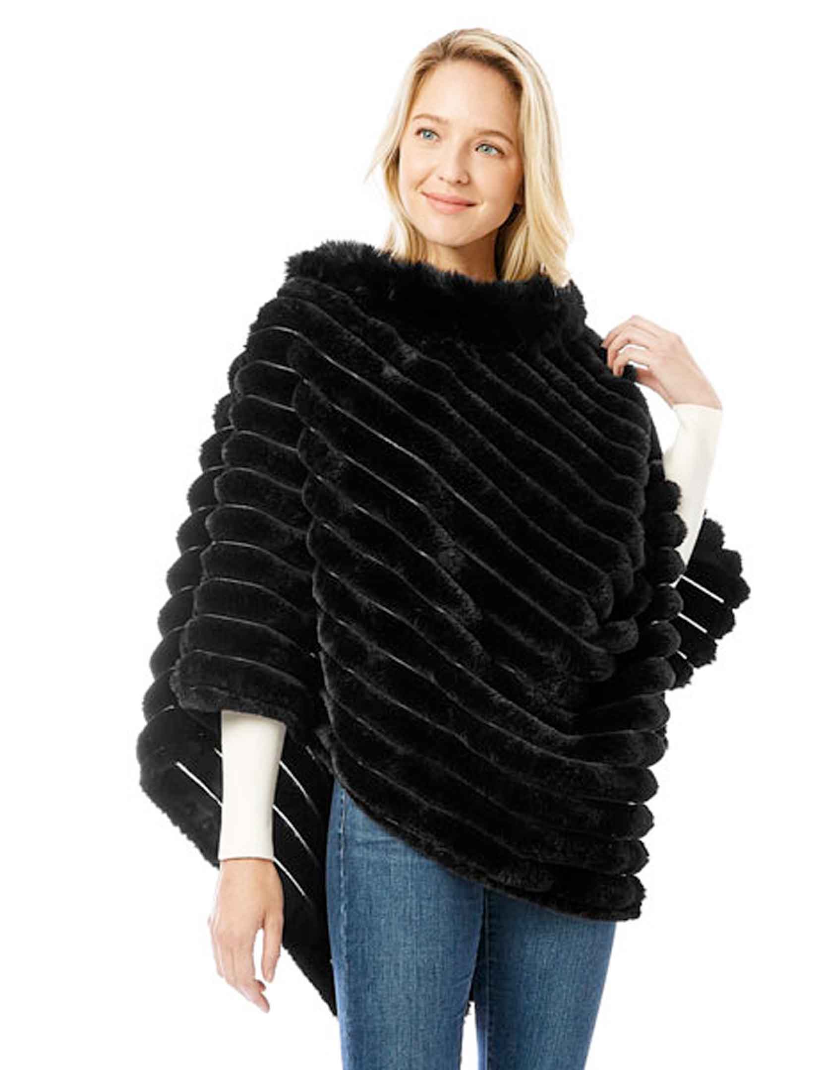 wholesale 1301 - Cowl Neck Faux Fur Poncho
