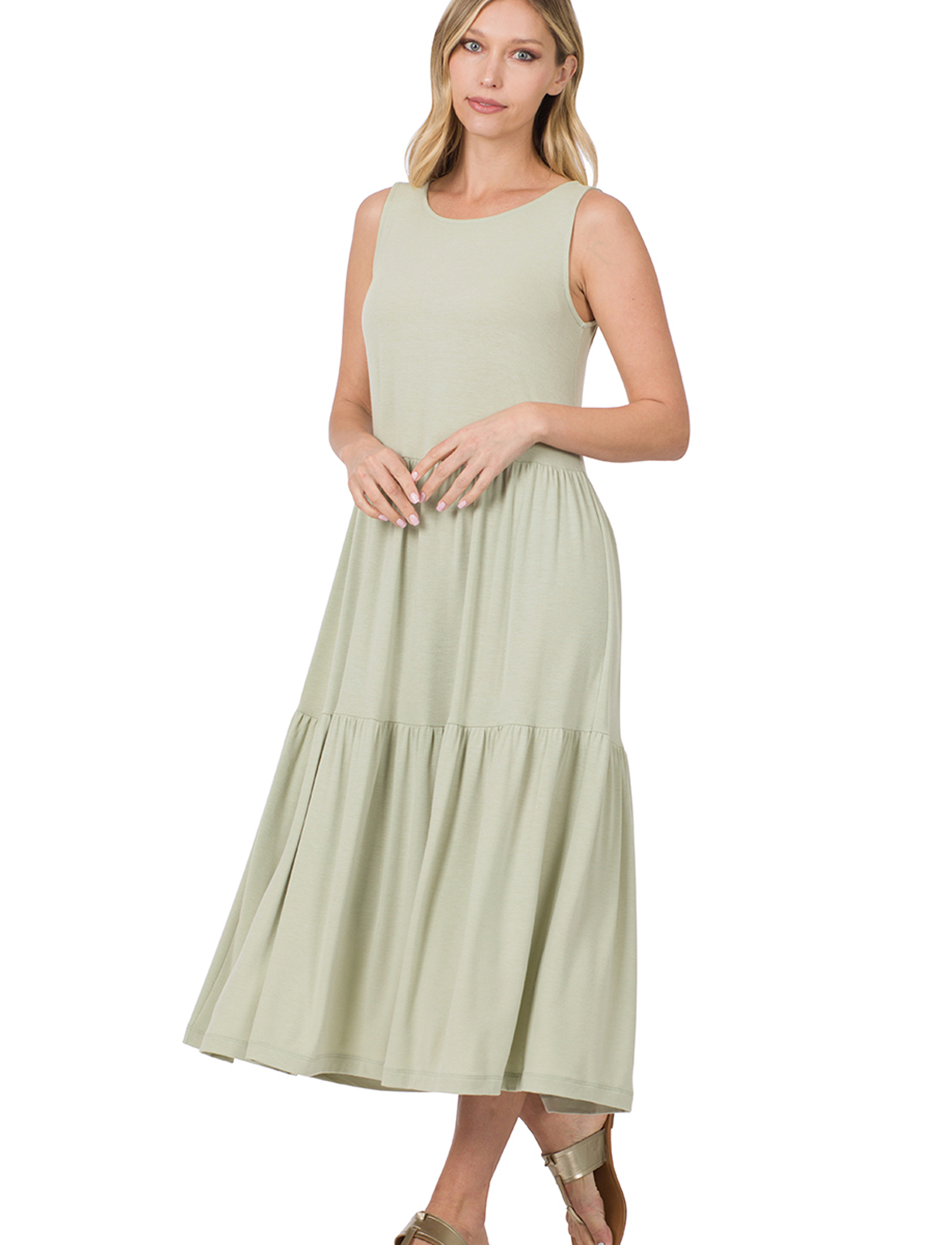 wholesale 43050 - Sleeveless Tiered Midi Dress