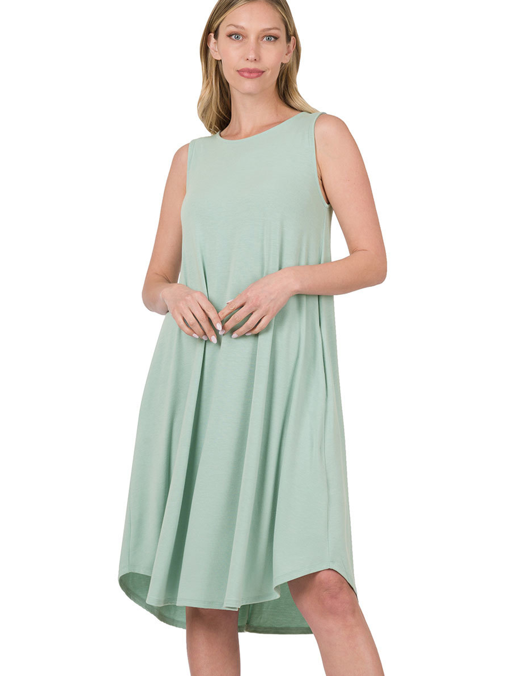 wholesale 9000 - Sleeveless Round Hem Dress with Pockets